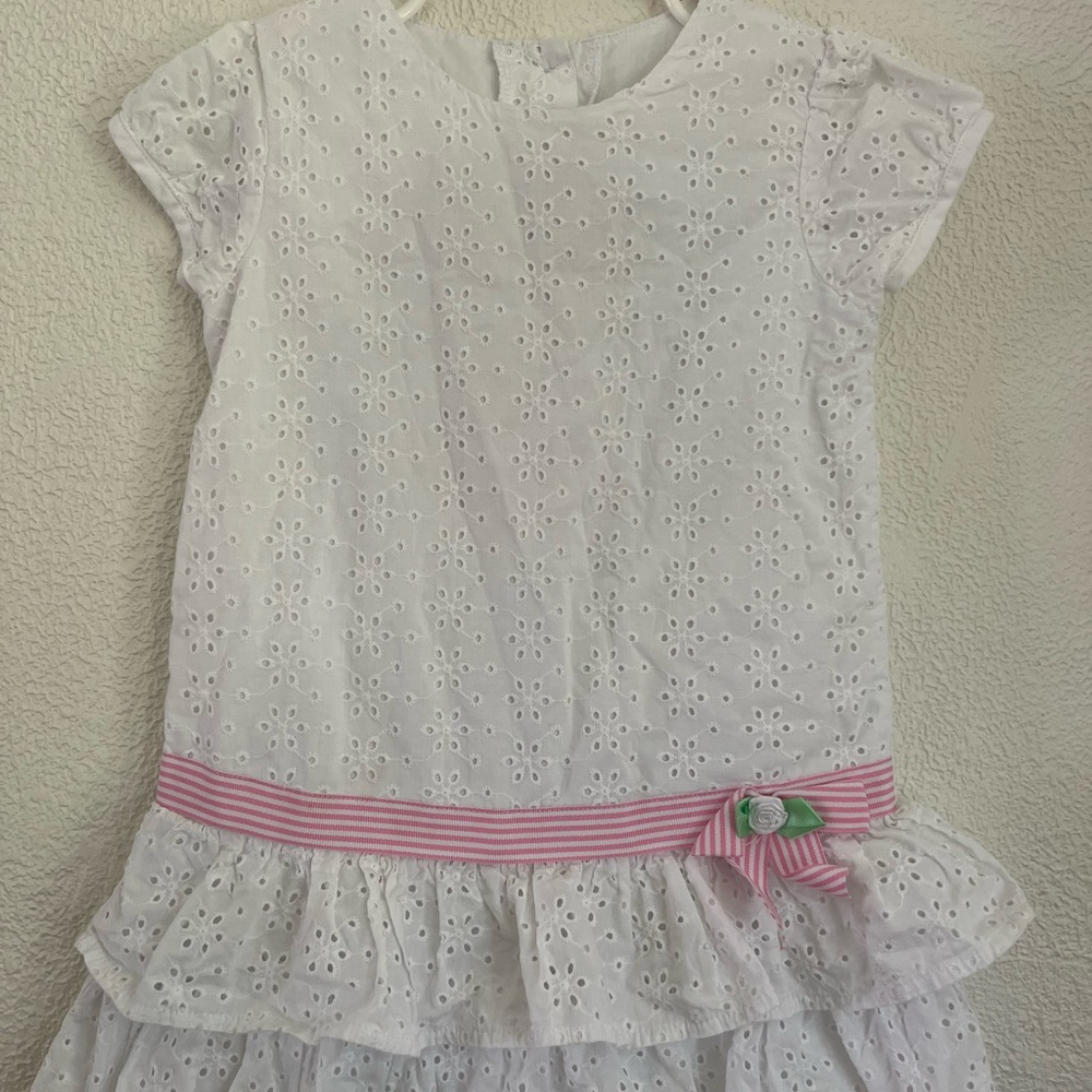 Good Lad White Eyelet Dress with Pink Accent